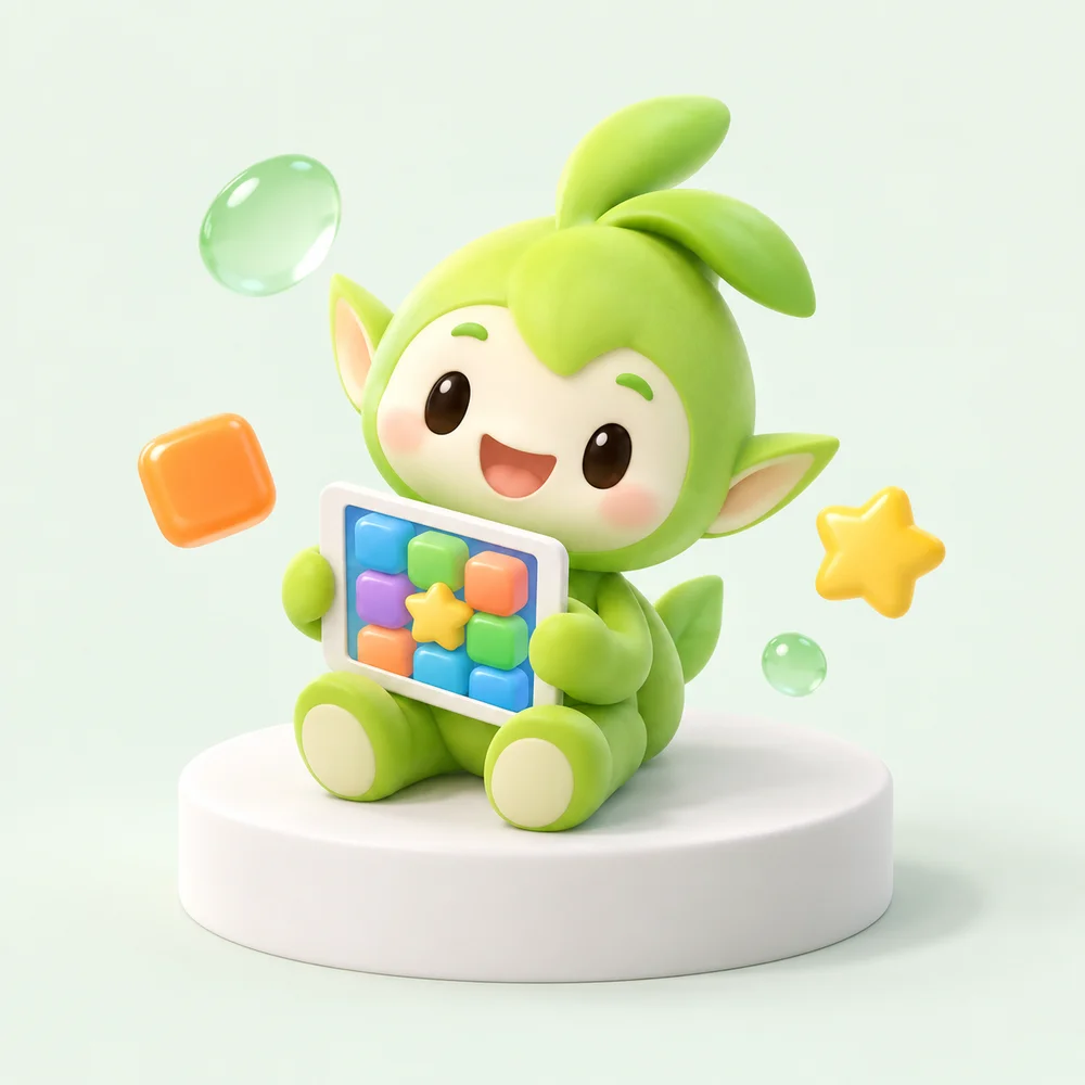 绿色精灵与拼图平板的原创品牌概念形象